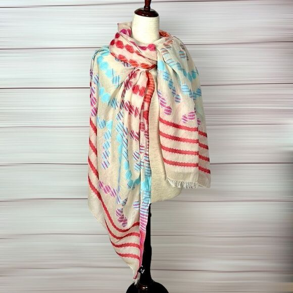 Echo Cotton Large Wrap Oblong Scarf Beach Cover Beige Blue Pink Orange - Picture 3 of 9